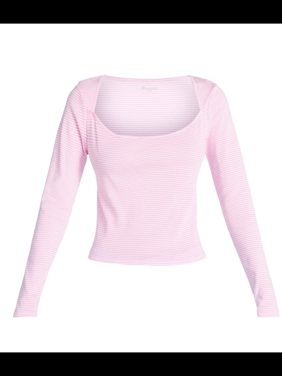 No Boundaries Tops - No Boundaries Pink & White Striped Square Neck Long Sleeve Top Juniors XL